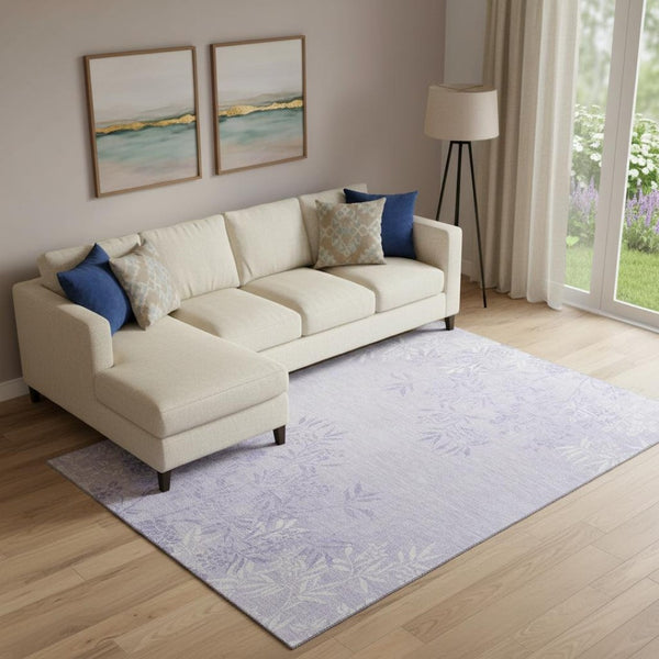 HomeRoots 8' X 10' Lilac & Ivory Floral Area Rug - Washable, UV Protected, Stain Resistant for Busy Homes 655648
