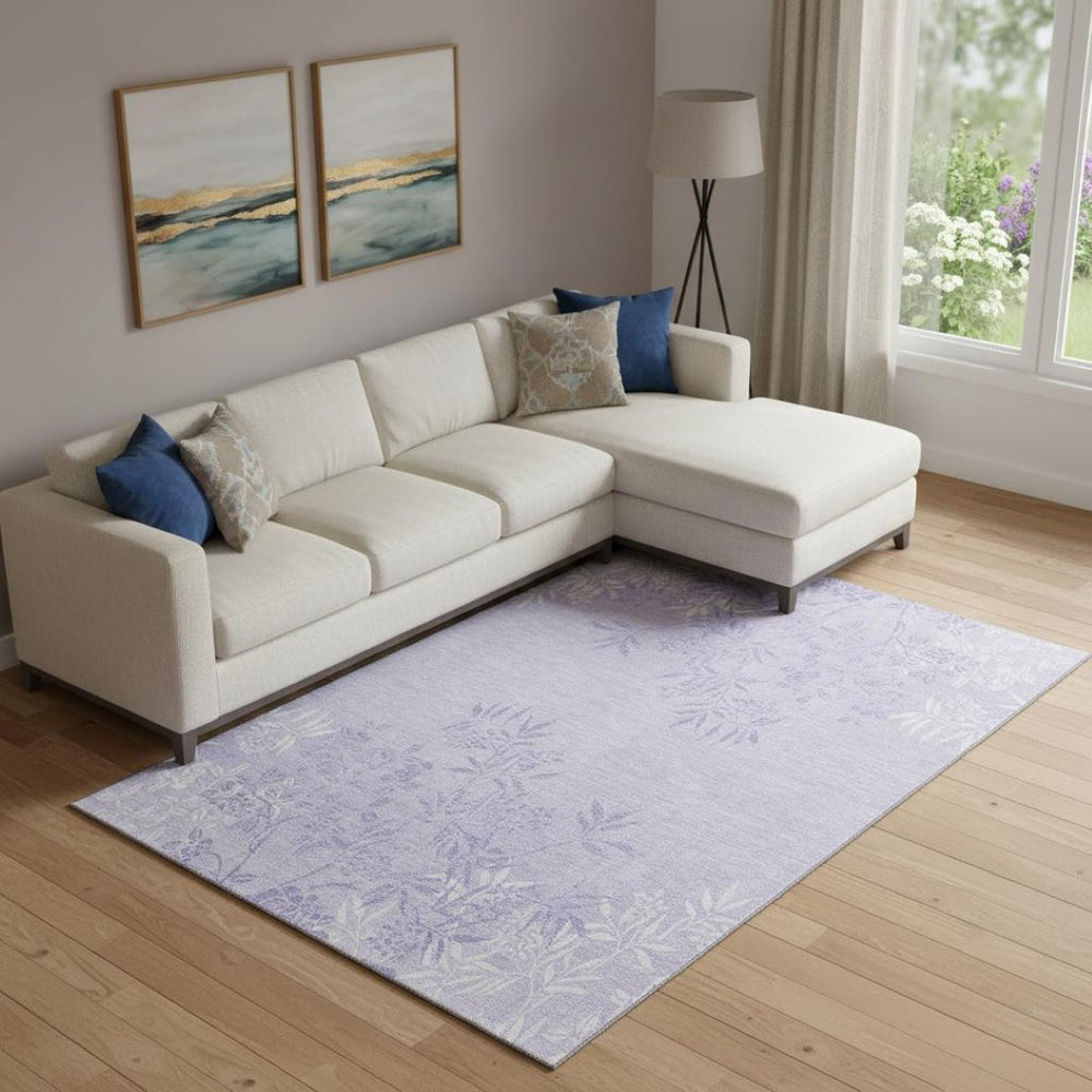 HomeRoots 9' X 12' Lilac and Ivory Floral Area Rug - Stylish, Washable, Stain-Resistant with UV Protection! 655649