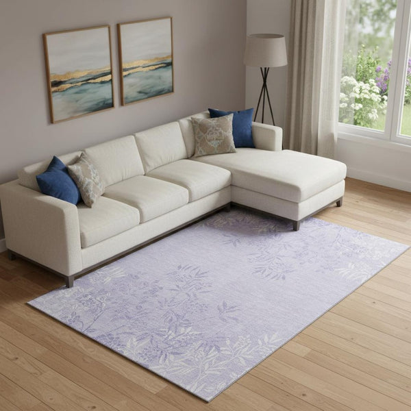 HomeRoots 9' X 12' Lilac and Ivory Floral Area Rug - Stylish, Washable, Stain-Resistant with UV Protection! 655649
