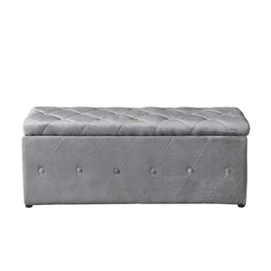 English Elm 1 Piece Rectangular Storage Ottoman Short Velvet with 2 Ottomans Light Gray – Plush Sponge Seat, Modern Storage Bench for Living Room, Bedroom W2297P311297
