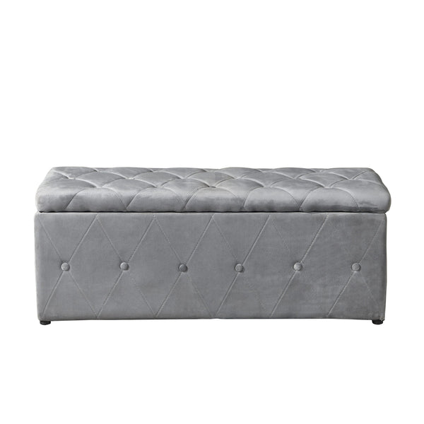 English Elm 1 Piece Rectangular Storage Ottoman Short Velvet with 2 Ottomans Light Gray – Plush Sponge Seat, Modern Storage Bench for Living Room, Bedroom W2297P311297