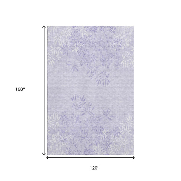 HomeRoots 10' X 14' Lilac And Ivory Floral Area Rug - Washable, Stain-Resistant, UV Protected for Busy Homes 655650