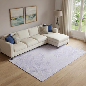 HomeRoots 10' X 14' Lilac And Ivory Floral Area Rug - Washable, Stain-Resistant, UV Protected for Busy Homes 655650