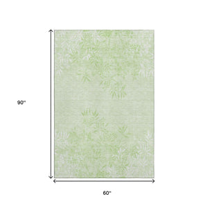 HomeRoots 5' X 8' Mint Green Floral Area Rug - Washable, UV Protected, Durable for Homes with Kids & Pets 655652
