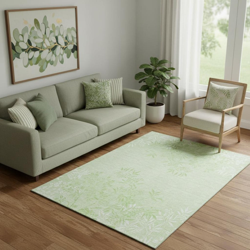 HomeRoots 5' X 8' Mint Green Floral Area Rug - Washable, UV Protected, Durable for Homes with Kids & Pets 655652