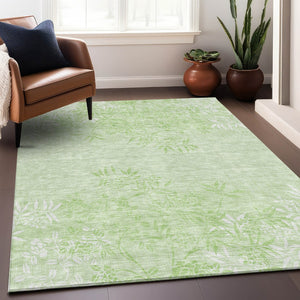 HomeRoots 5' X 8' Mint Green Floral Area Rug - Washable, UV Protected, Durable for Homes with Kids & Pets 655652