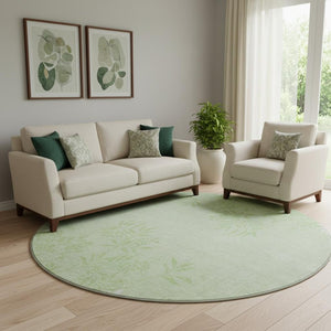 HomeRoots 8' Mint Green Floral Round Rug - Washable, UV-Protected, Stain-Resistant for Family Living & Style 655653