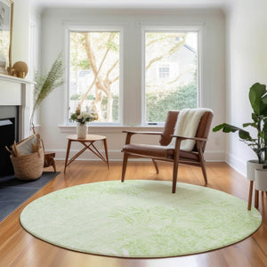 HomeRoots 8' Mint Green Floral Round Rug - Washable, UV-Protected, Stain-Resistant for Family Living & Style 655653