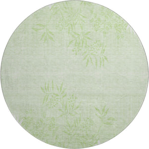 HomeRoots 8' Mint Green Floral Round Rug - Washable, UV-Protected, Stain-Resistant for Family Living & Style 655653