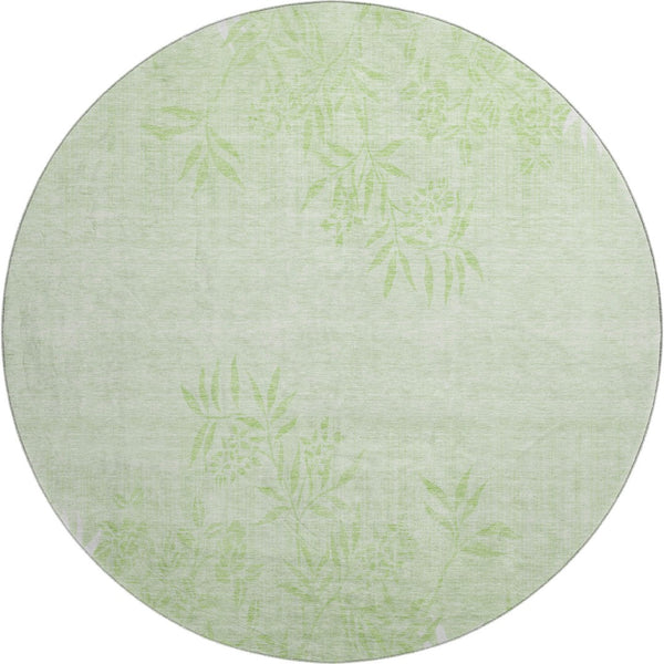 HomeRoots 8' Mint Green Floral Round Rug - Washable, UV-Protected, Stain-Resistant for Family Living & Style 655653