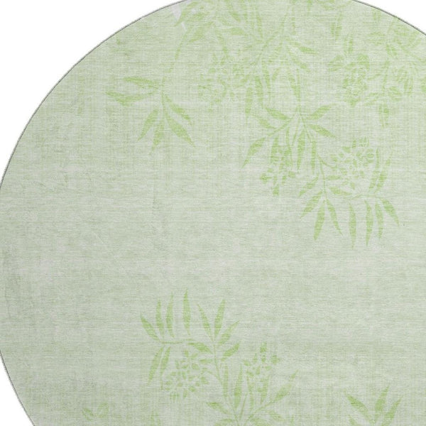 HomeRoots 8' Mint Green Floral Round Rug - Washable, UV-Protected, Stain-Resistant for Family Living & Style 655653