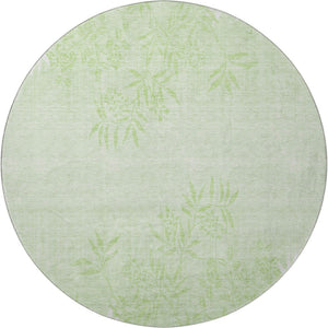 HomeRoots 8' Mint Green Floral Round Rug - Washable, UV-Protected, Stain-Resistant for Family Living & Style 655653