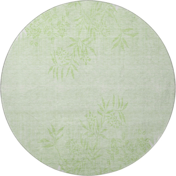 HomeRoots 8' Mint Green Floral Round Rug - Washable, UV-Protected, Stain-Resistant for Family Living & Style 655653