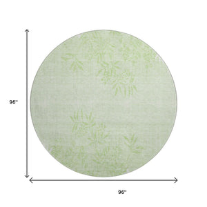 HomeRoots 8' Mint Green Floral Round Rug - Washable, UV-Protected, Stain-Resistant for Family Living & Style 655653