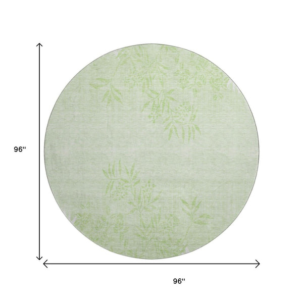 HomeRoots 8' Mint Green Floral Round Rug - Washable, UV-Protected, Stain-Resistant for Family Living & Style 655653