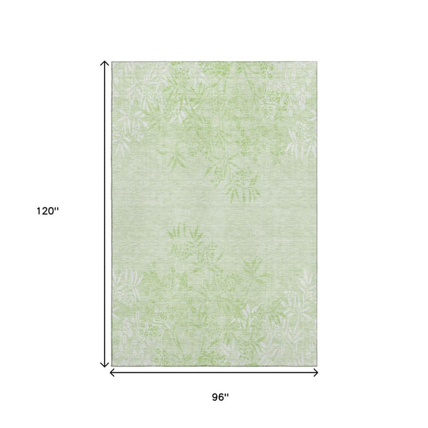 HomeRoots 8' X 10' Elegant Mint Green & Ivory Floral Area Rug - Washable, UV Protected, Perfect for Homes! 655654