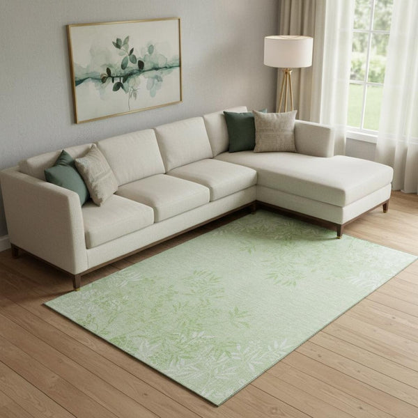 HomeRoots 8' X 10' Elegant Mint Green & Ivory Floral Area Rug - Washable, UV Protected, Perfect for Homes! 655654