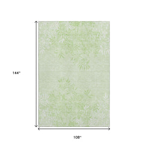 HomeRoots 9' X 12' Mint Green Floral Area Rug - Washable, UV-Protected, Stain Resistant for Busy Homes 655655