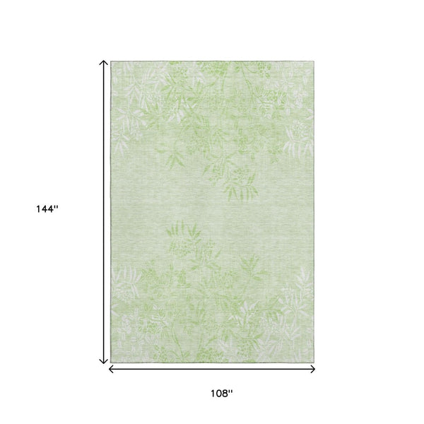 HomeRoots 9' X 12' Mint Green Floral Area Rug - Washable, UV-Protected, Stain Resistant for Busy Homes 655655