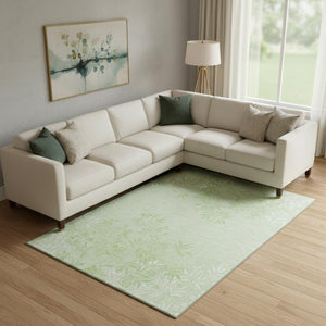 HomeRoots 9' X 12' Mint Green Floral Area Rug - Washable, UV-Protected, Stain Resistant for Busy Homes 655655