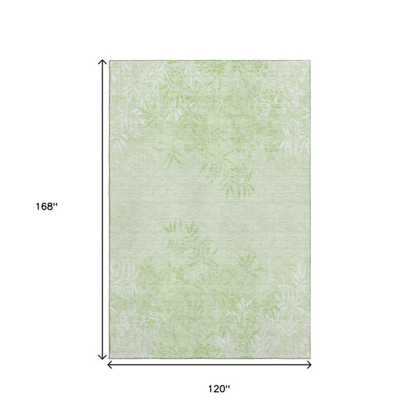 HomeRoots 10' Mint Green & Ivory Floral Washable Area Rug – Durable, Stylish, UV-Protected for Homes with Kids & Pets 655656