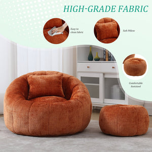 English Elm UNITED Cloud-Luxe Chenille Memory Foam Bean Bag Chair with Ottoman and Pillow for Ultimate Comfort Orange W1568P361695