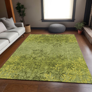 HomeRoots 5' X 8' Olive Green & Gold Floral Washable Area Rug - Durable, Stylish, UV-Protected for Homes! 655658