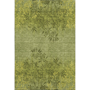 HomeRoots 5' X 8' Olive Green & Gold Floral Washable Area Rug - Durable, Stylish, UV-Protected for Homes! 655658