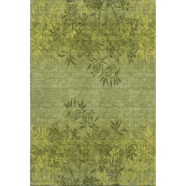 HomeRoots 5' X 8' Olive Green & Gold Floral Washable Area Rug - Durable, Stylish, UV-Protected for Homes! 655658