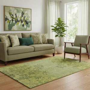 HomeRoots 5' X 8' Olive Green & Gold Floral Washable Area Rug - Durable, Stylish, UV-Protected for Homes! 655658