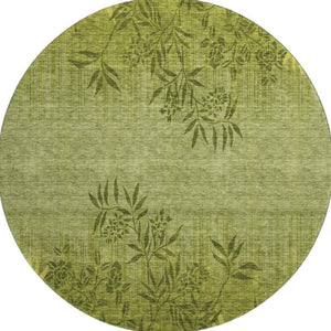 HomeRoots 8' Olive Green Floral Rug - Washable, UV Protected, Stain-Resistant, Perfect for Homes with Kids & Pets 655659