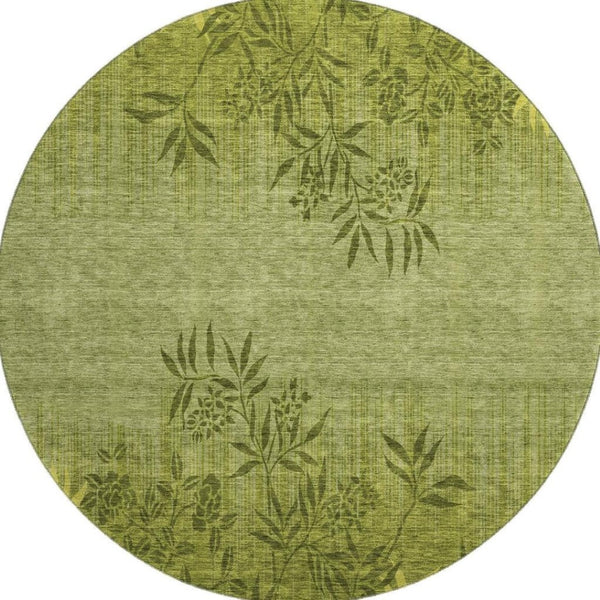 HomeRoots 8' Olive Green Floral Rug - Washable, UV Protected, Stain-Resistant, Perfect for Homes with Kids & Pets 655659