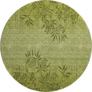 HomeRoots 8' Olive Green Floral Rug - Washable, UV Protected, Stain-Resistant, Perfect for Homes with Kids & Pets 655659