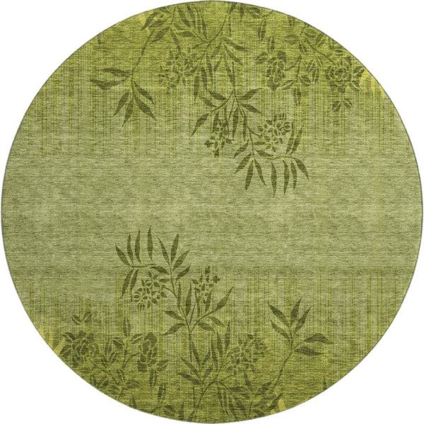 HomeRoots 8' Olive Green Floral Rug - Washable, UV Protected, Stain-Resistant, Perfect for Homes with Kids & Pets 655659