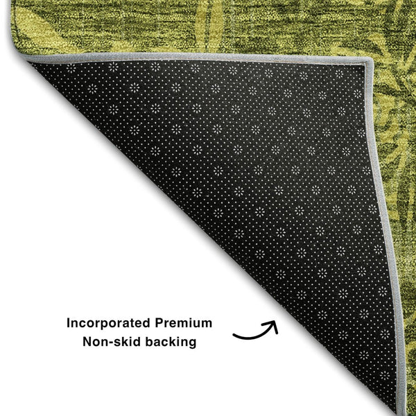 HomeRoots 8' Olive Green Floral Rug - Washable, UV Protected, Stain-Resistant, Perfect for Homes with Kids & Pets 655659