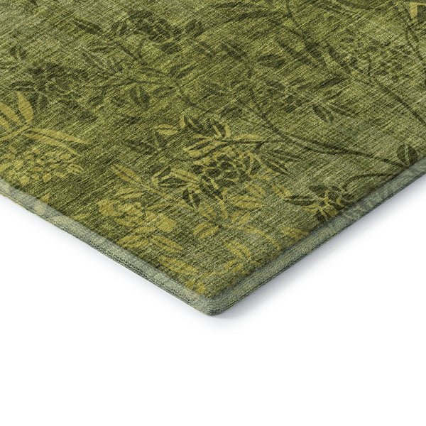 HomeRoots 8' Olive Green Floral Rug - Washable, UV Protected, Stain-Resistant, Perfect for Homes with Kids & Pets 655659