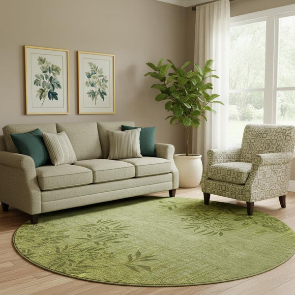 HomeRoots 8' Olive Green Floral Rug - Washable, UV Protected, Stain-Resistant, Perfect for Homes with Kids & Pets 655659