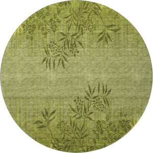 HomeRoots 8' Olive Green Floral Rug - Washable, UV Protected, Stain-Resistant, Perfect for Homes with Kids & Pets 655659