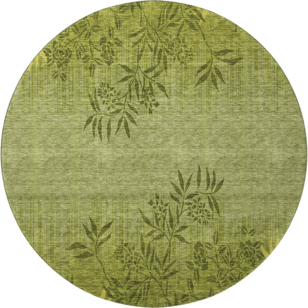 HomeRoots 8' Olive Green Floral Rug - Washable, UV Protected, Stain-Resistant, Perfect for Homes with Kids & Pets 655659