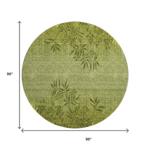 HomeRoots 8' Olive Green Floral Rug - Washable, UV Protected, Stain-Resistant, Perfect for Homes with Kids & Pets 655659