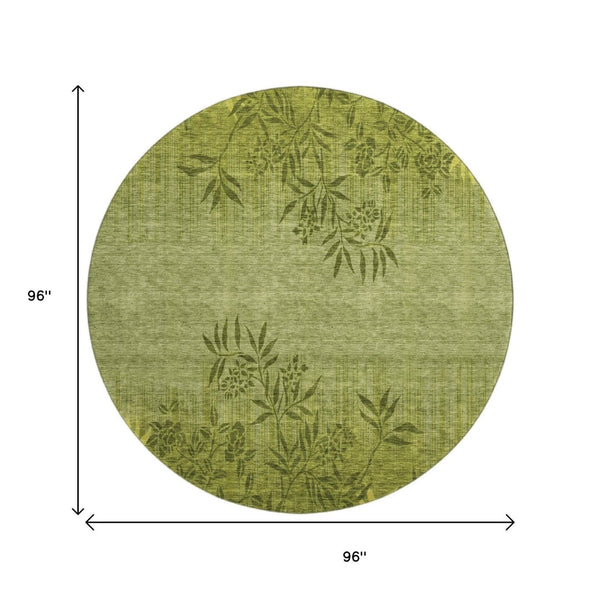HomeRoots 8' Olive Green Floral Rug - Washable, UV Protected, Stain-Resistant, Perfect for Homes with Kids & Pets 655659