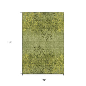 HomeRoots 8' X 10' Olive Green Floral Area Rug – Stain Resistant, UV Protected, Washable for Everyday Living! 655660