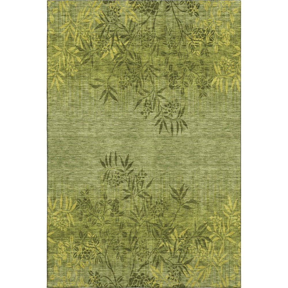 HomeRoots 8' X 10' Olive Green Floral Area Rug – Stain Resistant, UV Protected, Washable for Everyday Living! 655660