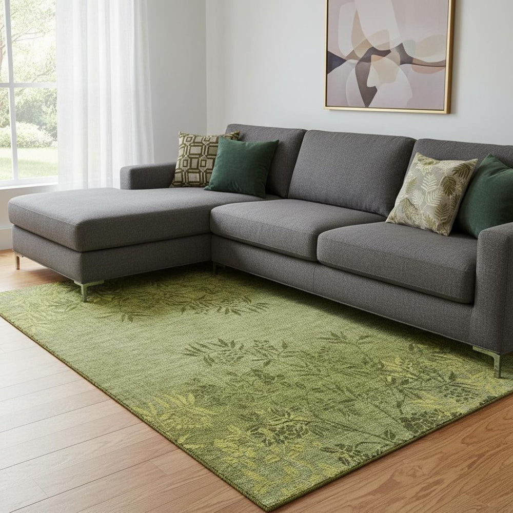 HomeRoots 8' X 10' Olive Green Floral Area Rug – Stain Resistant, UV Protected, Washable for Everyday Living! 655660