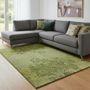 HomeRoots 9' X 12' Olive Green & Gold Floral Area Rug – Washable, Stain-Resistant, UV Protected for Durability! 655661