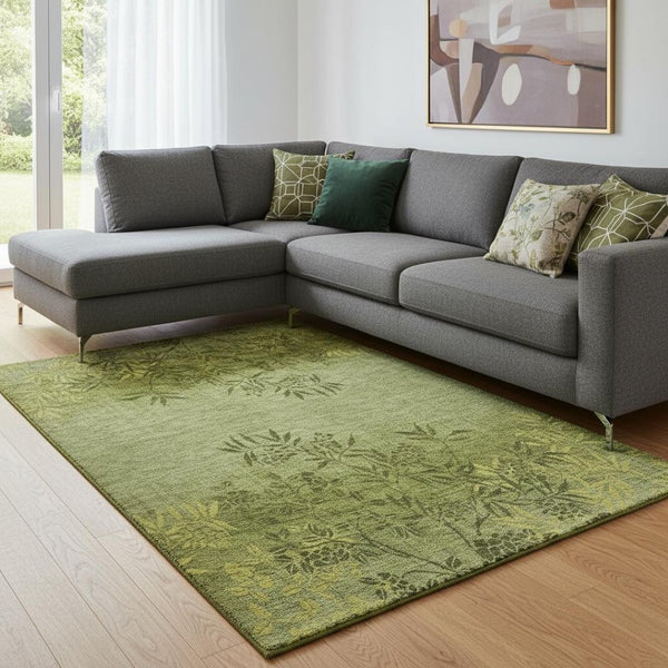 HomeRoots 9' X 12' Olive Green & Gold Floral Area Rug – Washable, Stain-Resistant, UV Protected for Durability! 655661