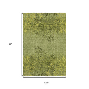 HomeRoots 10' x 14' Olive Green & Gold Floral Area Rug - Washable, UV-Protected, Stain-Resistant Beauty! 655662