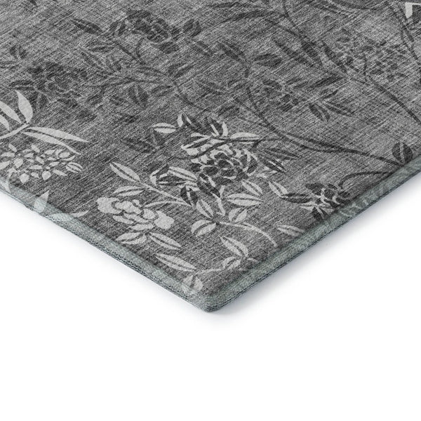 HomeRoots 8' Elegant Pewter & Ivory Floral Round Rug - Washable, UV Protected, Stain Resistant, Non-Slip Design 655665