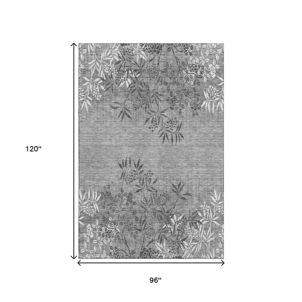 HomeRoots 8' X 10' Elegant Pewter & Ivory Floral Area Rug – Stain-Resistant, UV Protected, Durable Design 655666