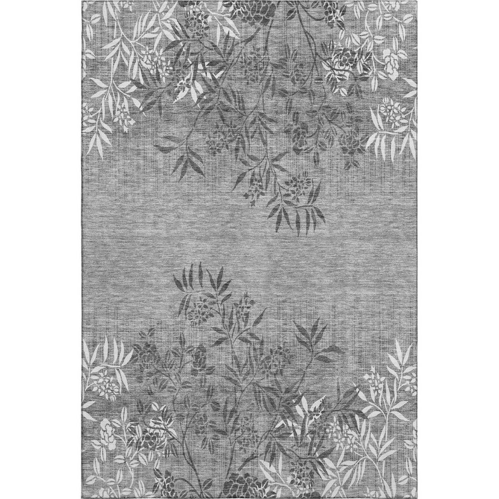 HomeRoots 8' X 10' Elegant Pewter & Ivory Floral Area Rug – Stain-Resistant, UV Protected, Durable Design 655666